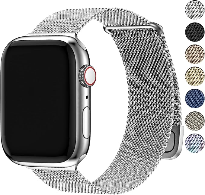 Fullmosa Compatible with Apple Watch Band Series 11/10 42mm, Se 3/2/1 Series 6/5/4 40mm,Series 9/8/7 41mm, S3/2/1 38mm for Women Men Stainless Steel Milanese Buckle, Silver - Image 1