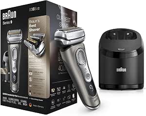 Braun Series 9 9385cc Latest Generation, Men's Beard Electric Shaver, Clean&Charge Station, Leather Case, Graphite - Image 1