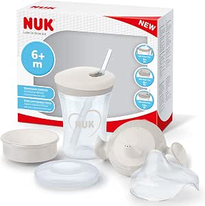 Nuk Set for Learning to Drink with Trainer Cup (6+ Months), Magic Cup 360° Leak-Proof (8+m) and Children's Action Cup (12 + M), 230 ml, BPA-Free, White - Image 1