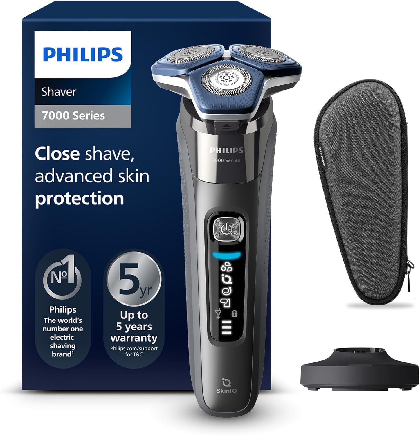 Philips Rasoir électrique Série 7000 pour homme Wet & Dry avec tondeuse rétractable, socle de charge, coffret de voyage et brossette de nettoyage (modèle S7887/35) - Image 1