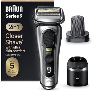 Braun Series 9 PRO+ 9597cc, Men's Electric Shaver, 2-in-1 System with Pre-Shave Massage Head, SmartCare Station, Waterproof, 60 Min Battery Life, Made in Germany, Silver - Image 1