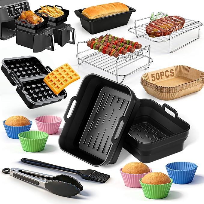 Air Fryer Silicone Mould For Ninja Foodi MAX Dual Zone Air Fryer AF400EU 9.5L/Cosori 8.5L 10L/Russell Hobbs 9L, Air Fryer Accessories With Rack Racks, Cake Mould, Bread Pan - Image 1