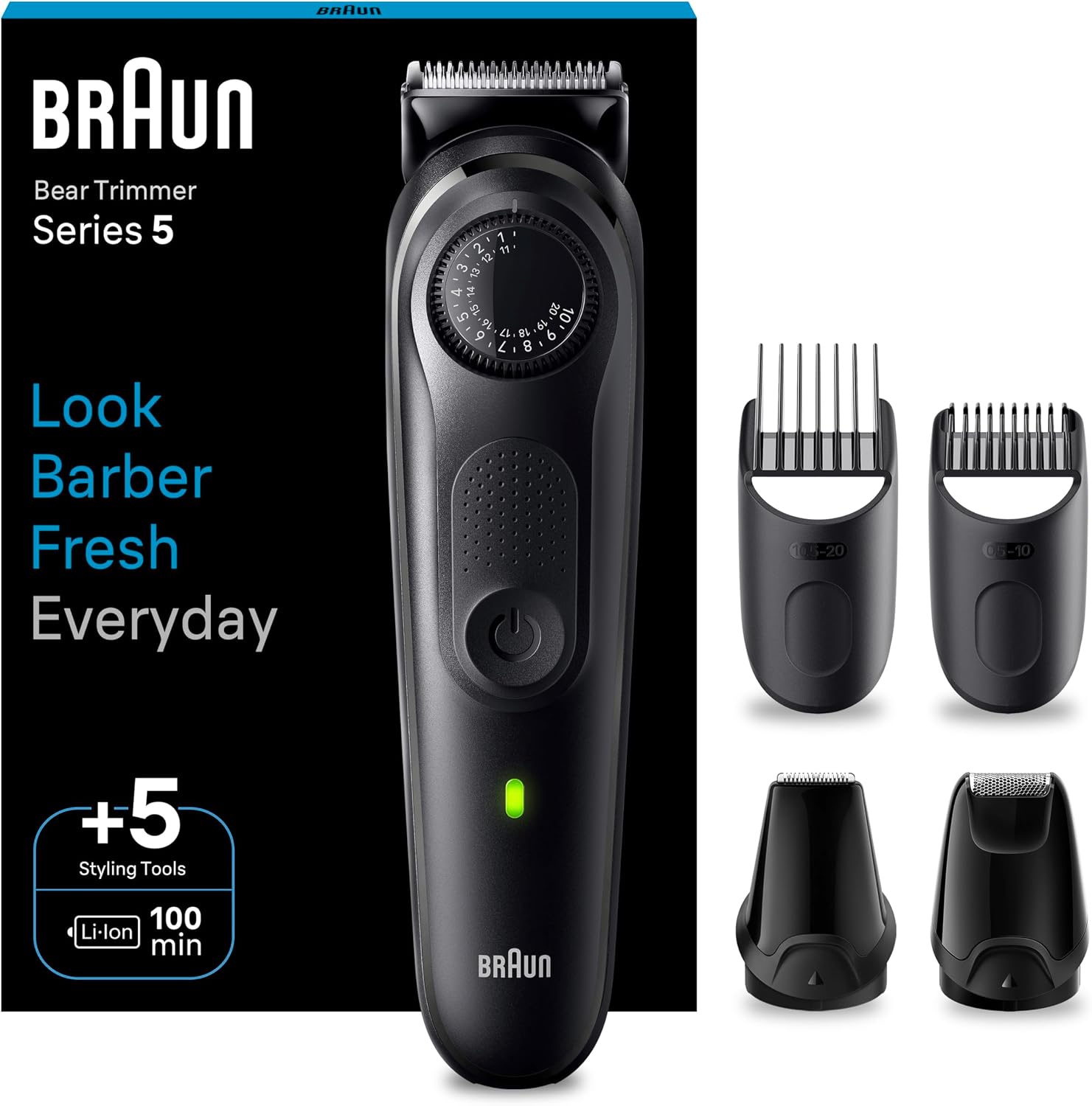 Braun Tondeuse À Barbe Series 5 BT5430, Tondeuse Pour Hommes Avec Outils De Stylisation, 100 Minutes D’autonomie - Image 1