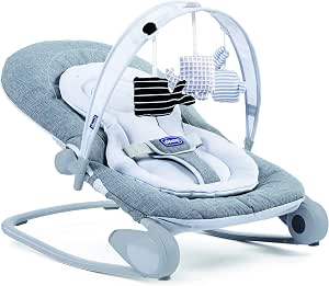 Chicco Hooplà Adjustable Baby Bouncer for Babies from Birth to 18 kg, Fixed or Rocker Position, with Play Bar, Adjustable Backrest and Reducing Cushion, Compact Closure – Titanium - Image 1