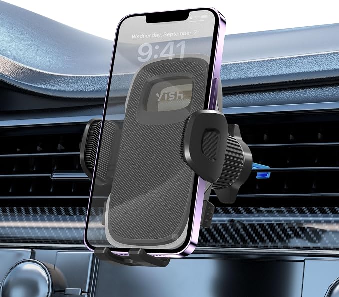 YISH Car Phone Holder: 360° Rotation Car Phone Holder, [Improved Clip] Mobile Phone Holders for Car with iPhone, Samsung, Google, Sony etc. (Black) - Image 1