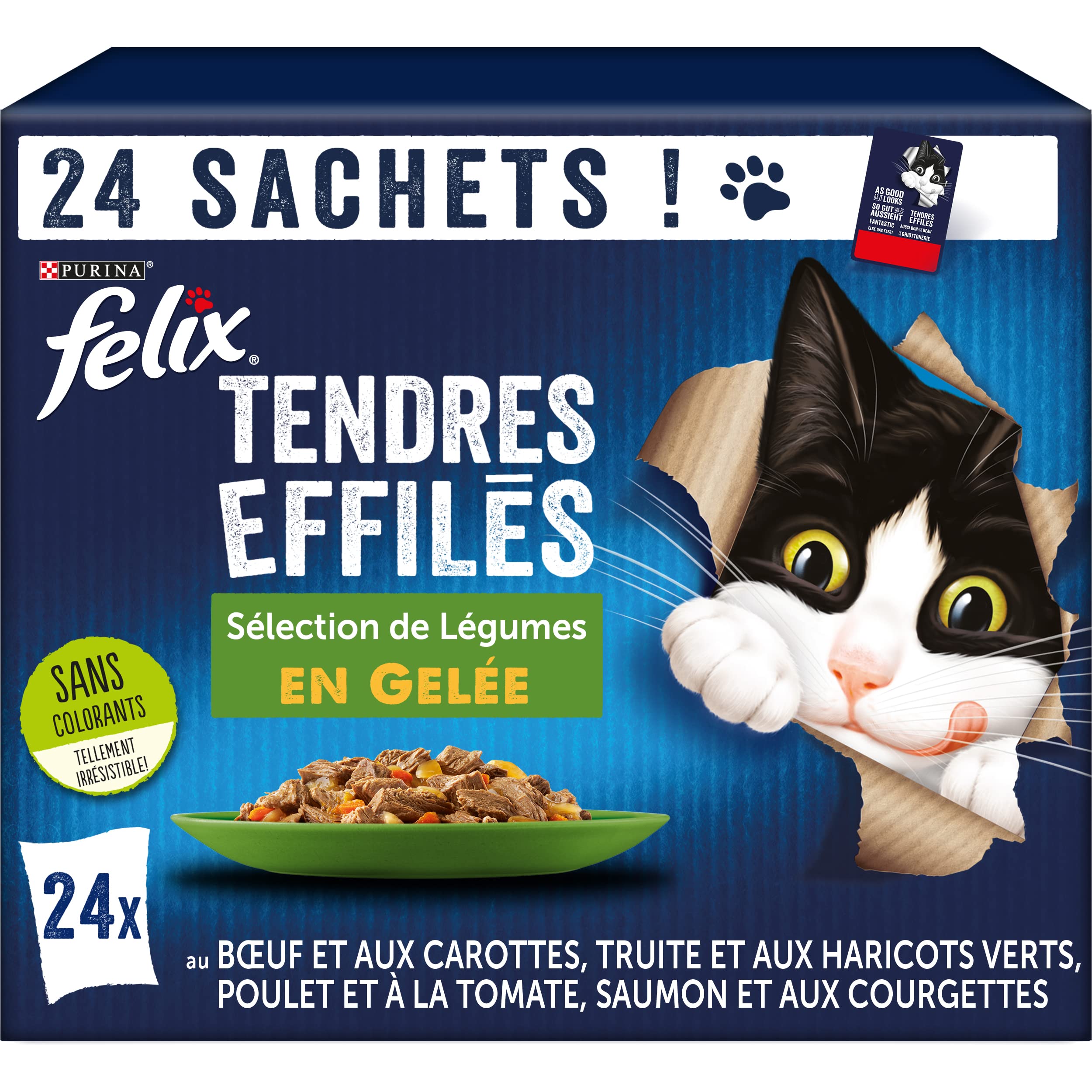 FELIX | Tender Tapered | Adult Cat | Jelly | 100% Complete and Balanced Recipe | Mixed Selection with Vegetables: Salmon, Trout, Beef and Chicken | Fresh Sachets | 24 x 85g - Image 1
