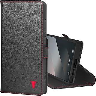 TORRO Coque Compatible avec Samsung Galaxy S25 Ultra 5G 2025 – Étui Portefeuille en Cuir Véritable avec Béquille et Porte-Cartes (Noir) - Image 1