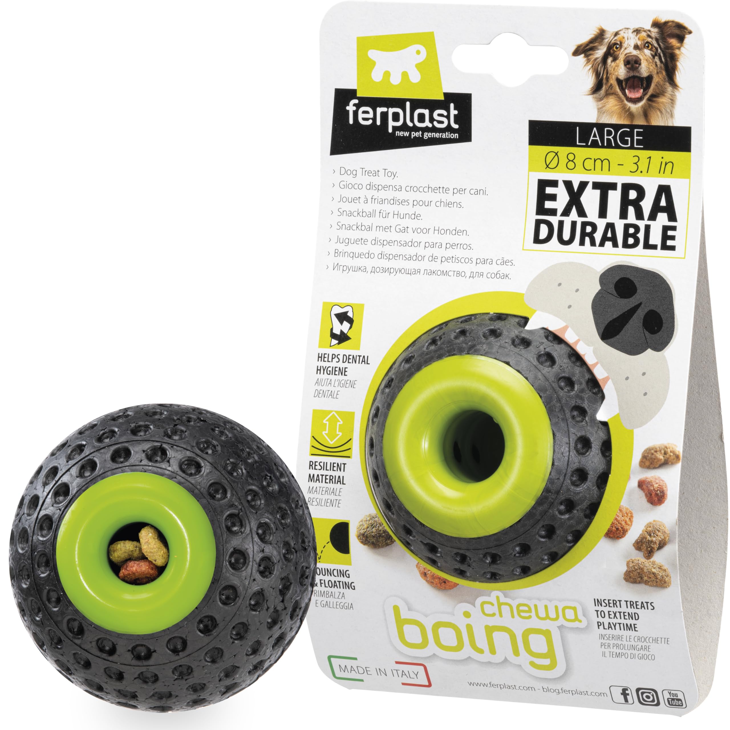 Ferplast Jouet Chien, Distributeur croquettes, en Matériau Durable, Non Toxique, Résistante aux Morsures, Rebondissant et Flottant, CHEWA BOING Balle Jouet à Friandises pour Gros Chien, Noir - Image 1