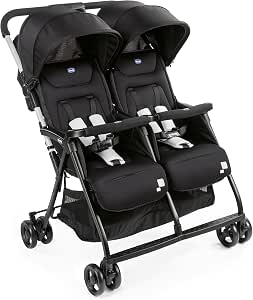 Chicco OHlalà Double Pushchair, Lightweight Reclining and Foldable, Pushchair for Twins from Birth up to 15 kg, Compact Closure, Includes Rain Cover, Extendable Hood – Black Night - Image 1