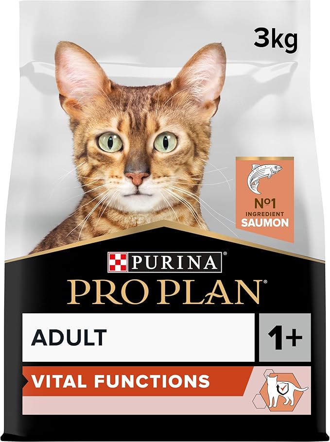 PURINA PRO PLAN | VITAL FUNCTIONS | Adult Cat | Complete Dry Food Formulated Specifically to Support Key Vital Functions (Cerebral, Immune) | Salmon | Bag | Pack of 4 x 3 kg - Image 1