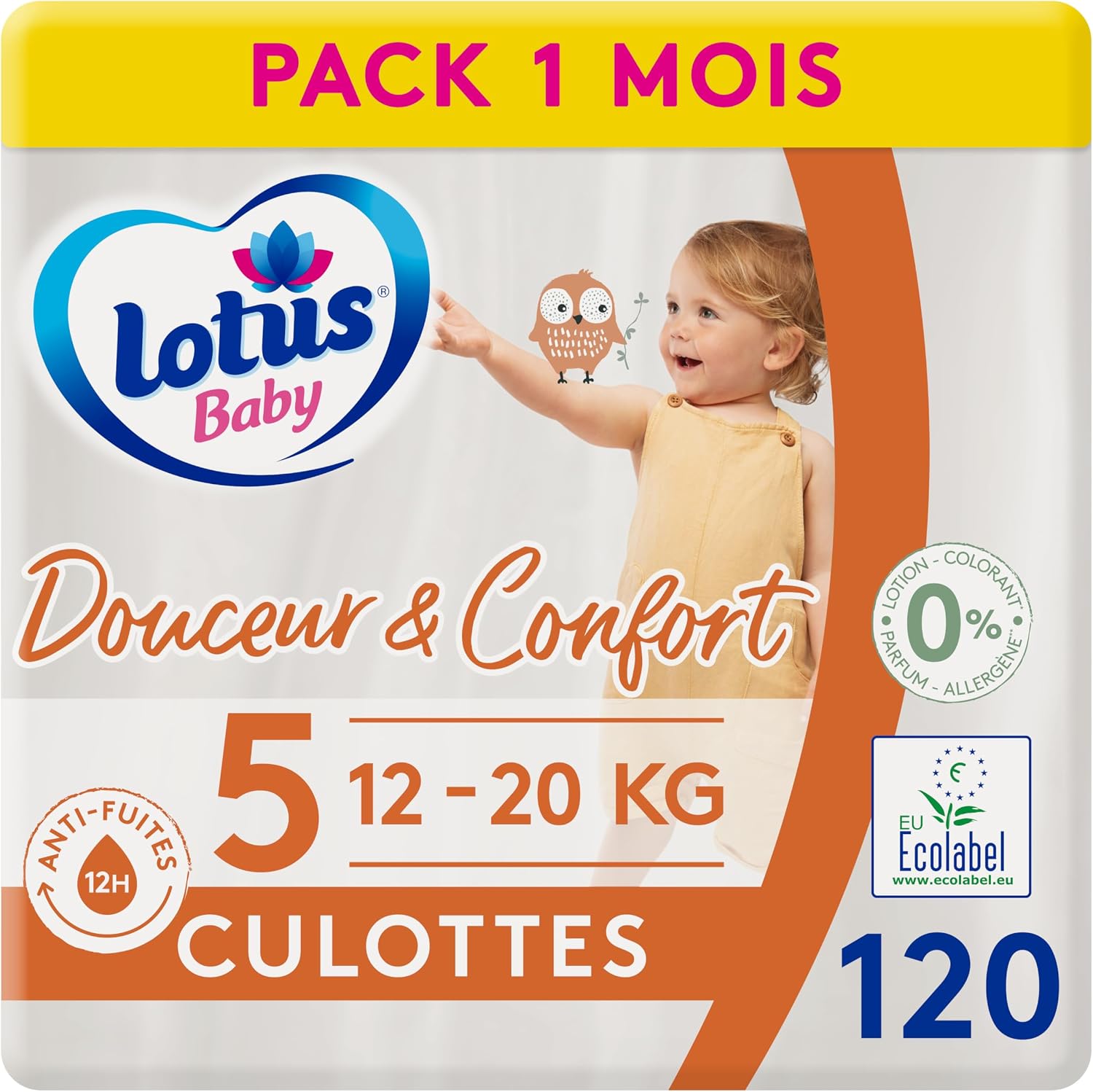 Lotus Baby Douceur & Confort - Couches-culottes Bébé Taille 5 (enfant 12-20 kg) Pack 1 Mois - 120 Culottes - Image 1