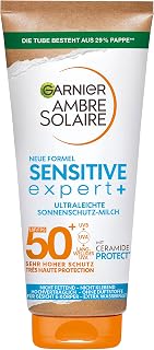 Garnier Ambre Solaire Sensitive Expert+ - Lait de protection solaire SPF 50+ - Crème solaire très légère et sans résidus - Pour peaux claires et sensibles - 175 ml - Image 1