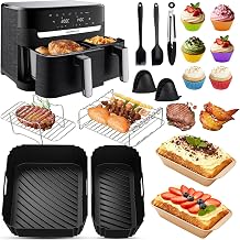 Moulinex Easy Fry Dual Air Fryer Accessories 8.3L (5.2/3.1L) 17 Pcs with Air Fryer Silicone Mould, Rack Racks, Cake Mould, Bread Mould for Moulinex – EZ901820 - Image 1