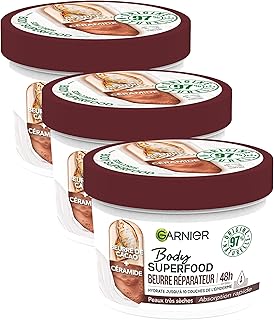 Garnier - Body Superfood - Crème Soin Corps Réparatrice - Hydratation 48H - Formule Vegan & à 97% d'Origine Naturelle - Au Beurre de Cacao & Céramide - Pour Peaux Sèches - 380 ml (Lot de 3) - Image 1