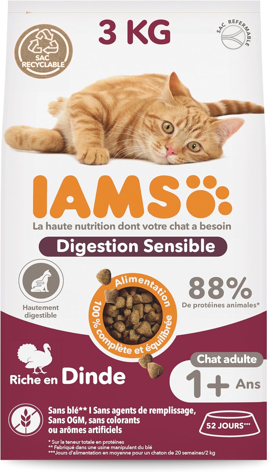 IAMS Sensitive Digestion Dry Food for Cats with Turkey - Dry Food for Cats with Sensitive Stomach from 1 year old, 3 kg - Image 1