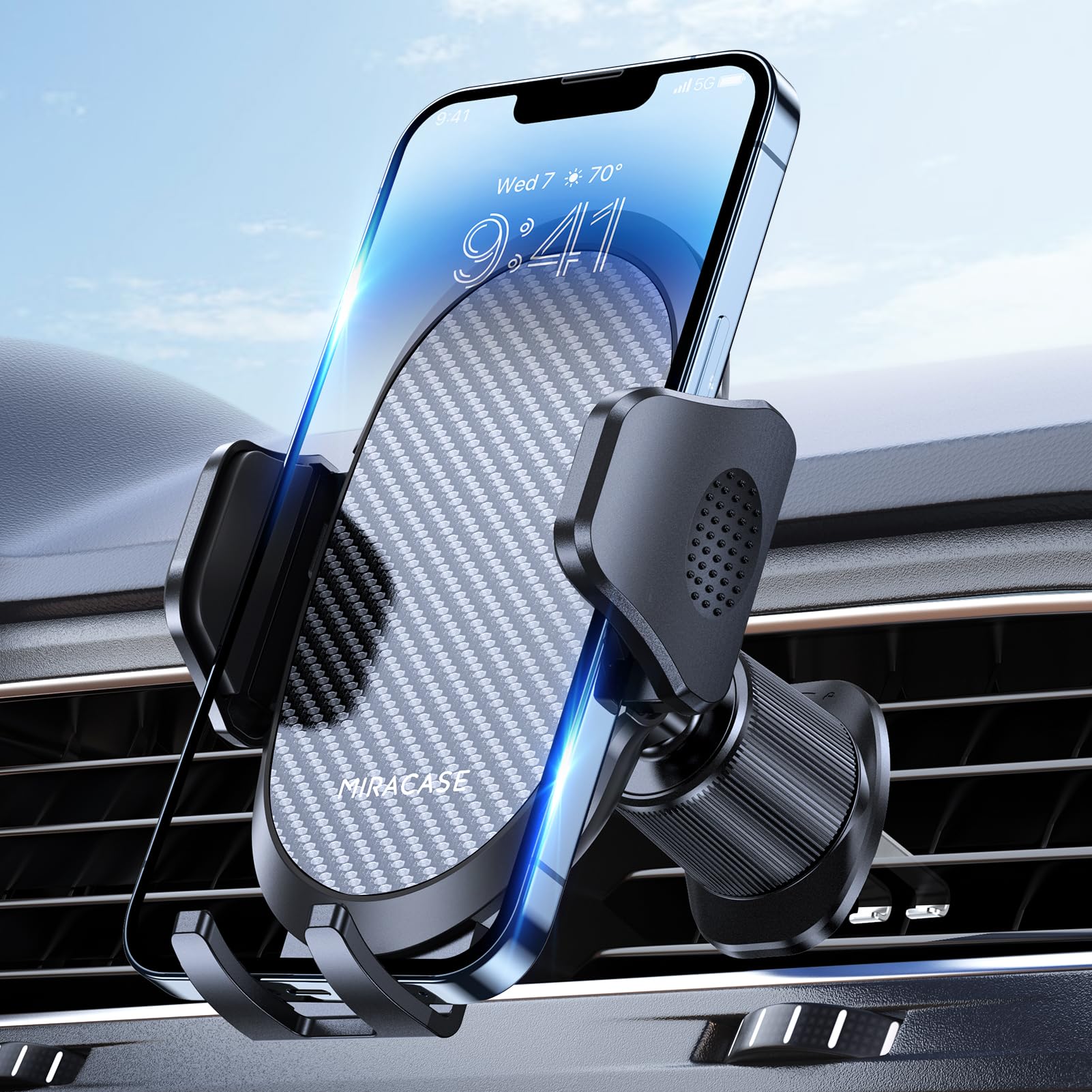 Miracase Car Mobile Phone Holder [Double Hook More Stable] Car Air Vent Cell Phone Holder Universal 360° Holder for iPhone 16 Pro Max 15 14 - Image 1