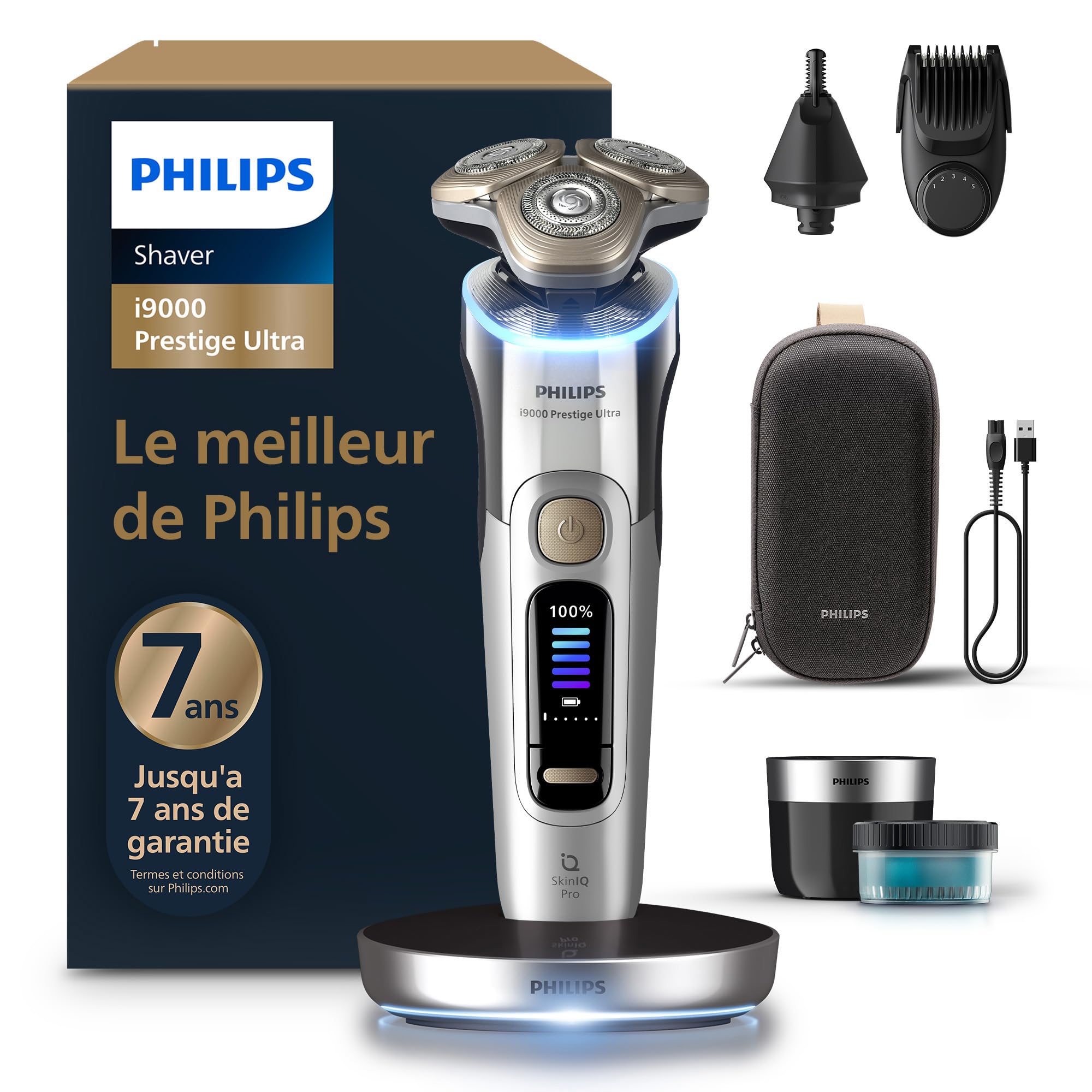 Philips i9000 Prestige Ultra Shaver, 100% Waterproof Electric Shaver, Skin IQ Pro Technology, Triple Lift & Cut System, 360 Rotating NanoTech Precision Blades, 5 Shaving Modes, XP9404/38 - Image 1