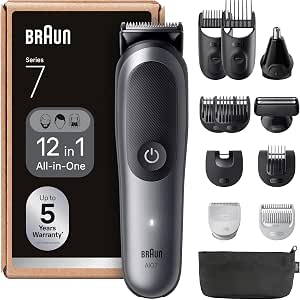 Braun Series 7 All-in-One Clipper, 12-in-1 Kit, ProBlade AutoSense, 120 Min Runtime, SkinGuard Protection, Gradient Beard, Convenient AquaGrip Handle Underwater, AIO7545, Grey - Image 1