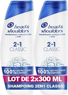Head & Shoulders Classic 2 en 1 Shampoing Antipelliculaire 2x300ml; Jusqu'à 100% des Pellicules Éliminées, Cliniquement Prouvé; Tous Types de Cheveux; Usage Quotidien; Rafraîchissant - Image 1