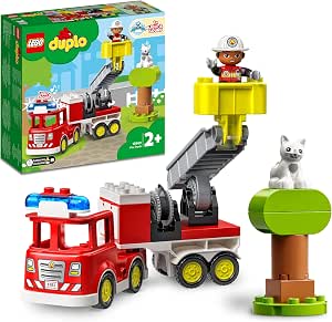 LEGO 10969 DUPLO Town Le Camion de Pompiers, Jouet de Construction, avec Lumières et Sirène, Figurine Chat, Centre de Secours, Jeu Éducatif 2 Ans - Image 1