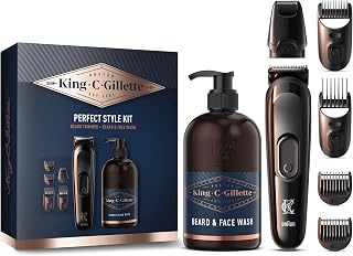 King C.Gillette Gift Set Perfect Style for Men for Quick and Easy Beard Shaving, Includes Electric Beard Trimmer and 4 Different Combs and 3-in-1 Beard Cleaner - Image 1