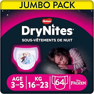 HUGGIES DryNites - Ultra-Absorbent Sleep Underwear - (3-4) Years Girls (12-21kg) - 4 Packs of 16 Panties - The Perfect Solution for Bedwetting Kids - Image 1