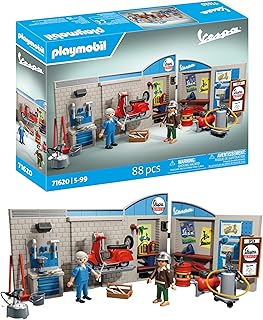 Playmobil 71620 Garage Vespa 60s - Comprend Deux Personnages, Une Vespa, Un Mur de Garage en 2 Parties, Une Plateforme élévatrice Mobile Ainsi Que des Accessoires - Dès 5 Ans - Image 1