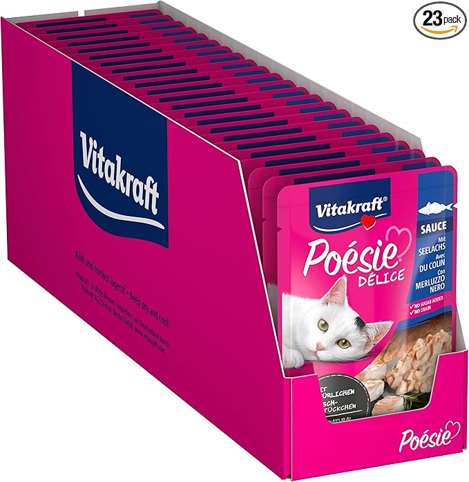 Vitakraft Poésie Délice - Meal in sauce for adult cats - MSC labeled colin assortment - Recipe without grains or added sugars (23 x 85 g) - Image 1