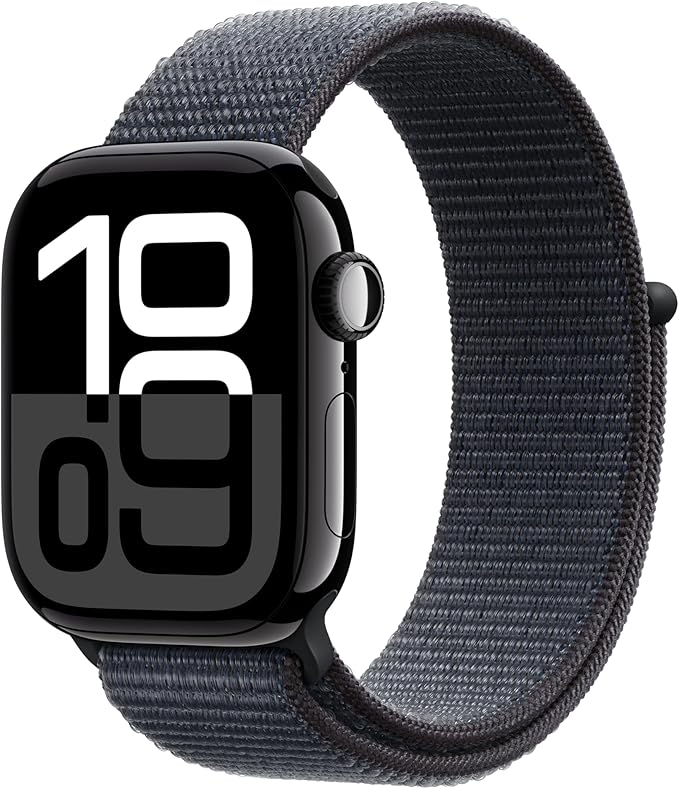 Apple Watch Series 10 [GPS, 42mm] - Jet Black Aluminum Case with Black Sport Loop Strap, One Size (Refurbished) - Image 1