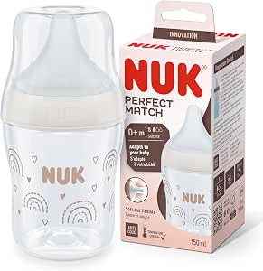 Nuk Perfect Match Bottle | 0+ Months | Fits Baby's Palate | Temperature Control | Anti Colic Vent | 150ml | BPA Free | Silicone S Nipple | Rainbow - Image 1