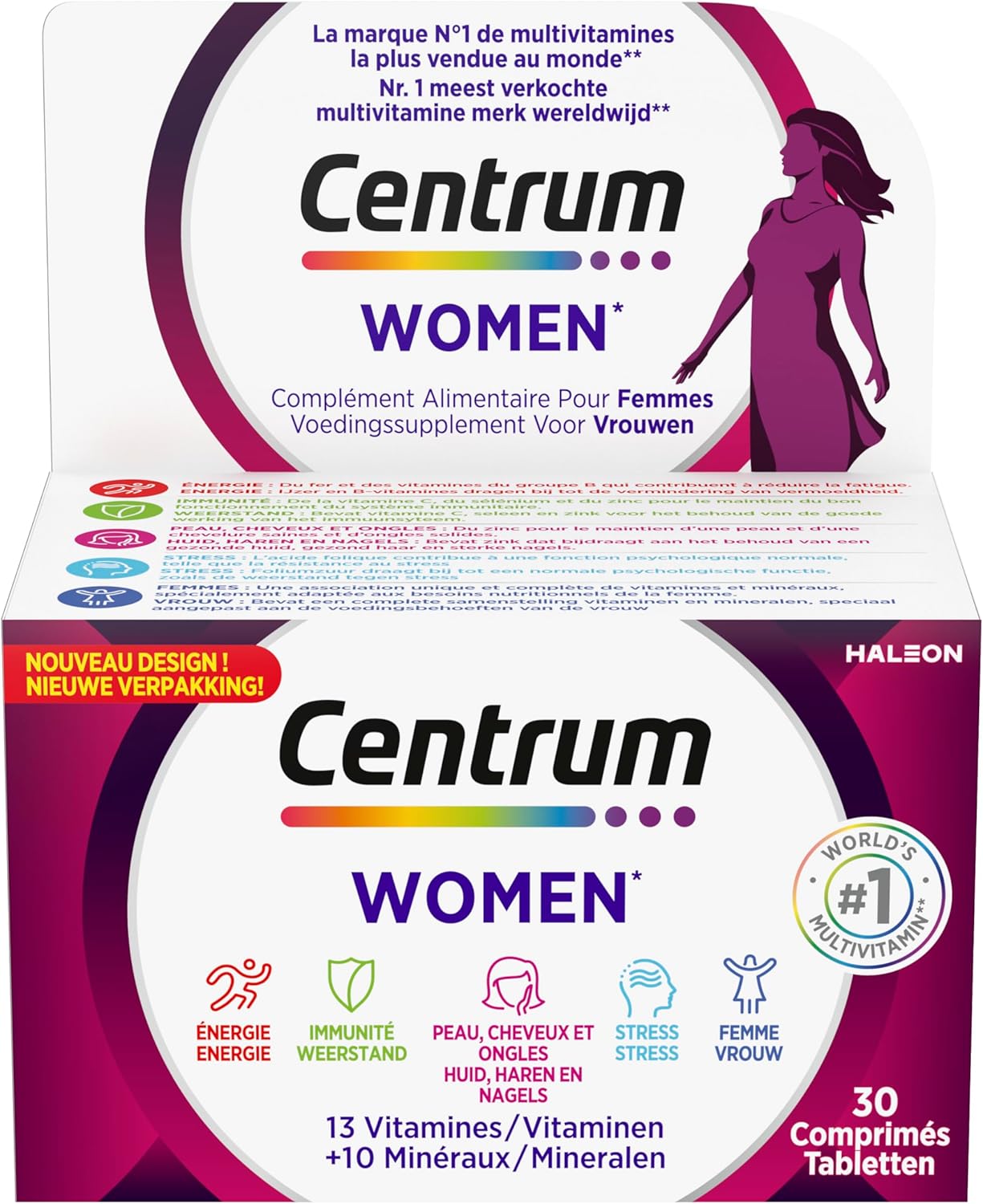 CENTRUM Women Multivitamins and Minerals for Women - 23 Nutrients Vitamin D, C, B12, B7, Iron & Zinc - Food Supplement Fatigue, Immunity & Skin, Hair, Nails - 30 Tablets - 1 Month - Image 1