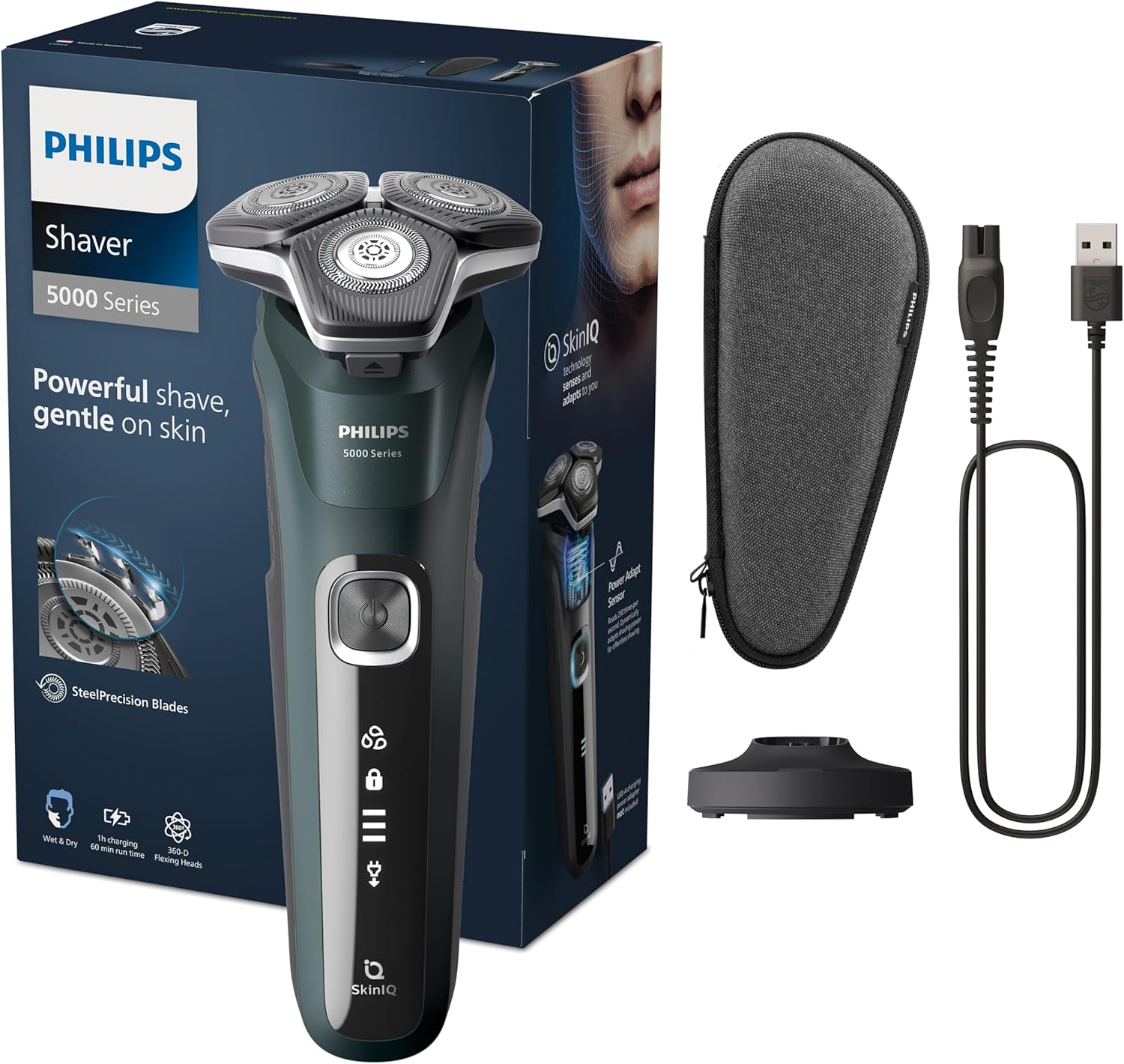 Philips Rasoir électrique S5000 pour homme Wet & Dry avec tondeuse rétractable intégrée, socle de charge et coffret de voyage (modèle S5884/35) - Image 1