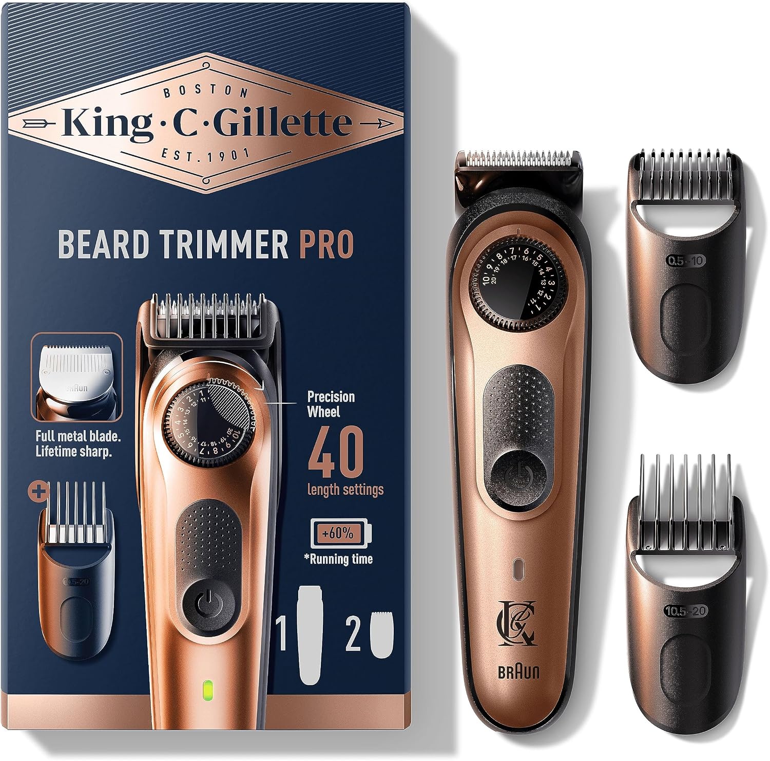 King C.Gillette Tondeuse A Barbe Electrique Homme PRO Avec Molette De Précision Pour 40 Réglages De Longueur, Lames De Longue Durée, Autonomie 80 minutes - Image 1