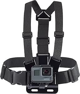 Amazon Basics Adjustable Chest Harness for GoPro and Action Cameras, Lightweight & Comfortable – Black - Image 1