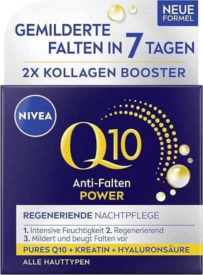 NIVEA Q10 Power Regenerating Anti-Wrinkle Night Cream for All Skin Types Night Cream with Pure Q10 and Creatine and Hyaluronic Acid (50ml) - Image 1