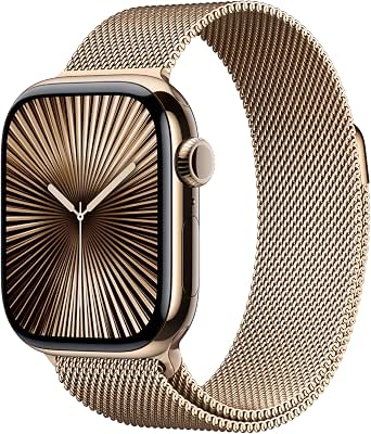 Apple Watch Series 10 (42 mm GPS + Cellular) Smartwatch with Gold Titanium Case and Gold Milanese Strap, Fitness Tracker, ECG App, Retina Display Always On, Carbon Neutral - Image 1