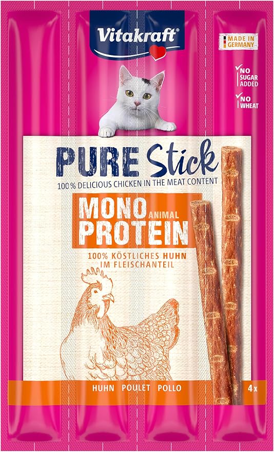 Vitakraft Pure Stick, Cat Treat, Meat Stick, Chicken, Individual Sticks, Suitable for Sensitive Cats, No Added Sugar (1 x 20g) - Image 1