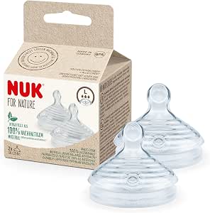 NUK for Nature Baby Bottle Nipples | Large Size | 18-36 Months | Anti-Colic Silicone Breast Dummy | 2 Pack - Image 1