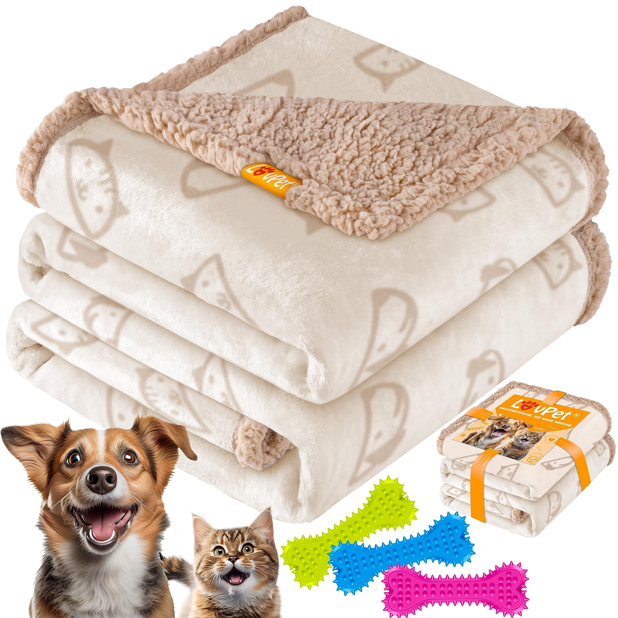 Lovpet® Waterproof Dog Blanket, Sherpa Fleece Pet Blanket + 3X Bone for Toys, Machine Washable - 80 x 60 inches - XXL - Machine Washable - Image 1