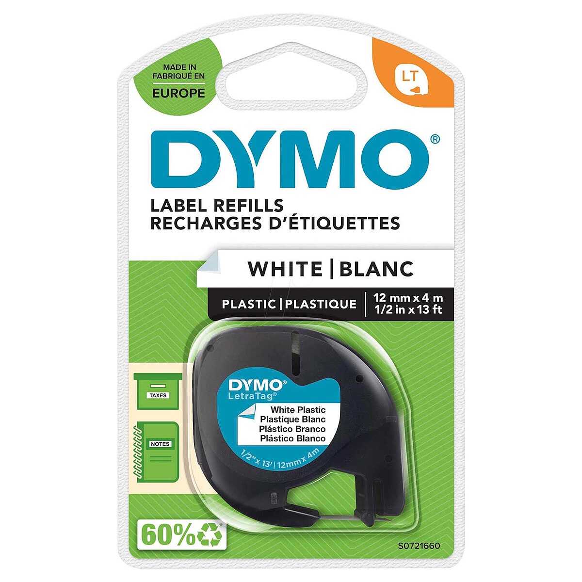 DYMO LetraTAG Ruban d'Étiquettes Plastiques Noir sur Blanc - Image 1