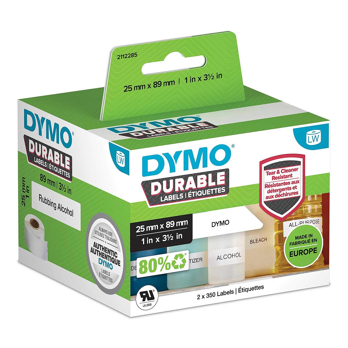 DYMO LW Pack de 2 rouleaux d'étiquettes universelles permanentes blanches - 89 x 25 mm - Image 1