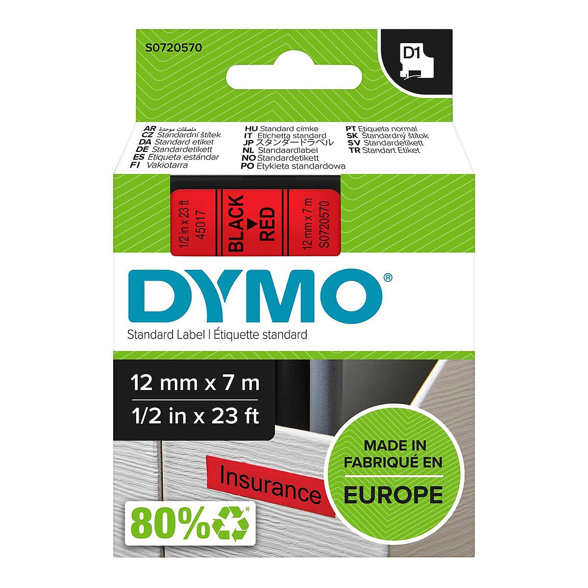 DYMO Ruban D1 Standard - noir/rouge 12 mm x 7 m - Image 1