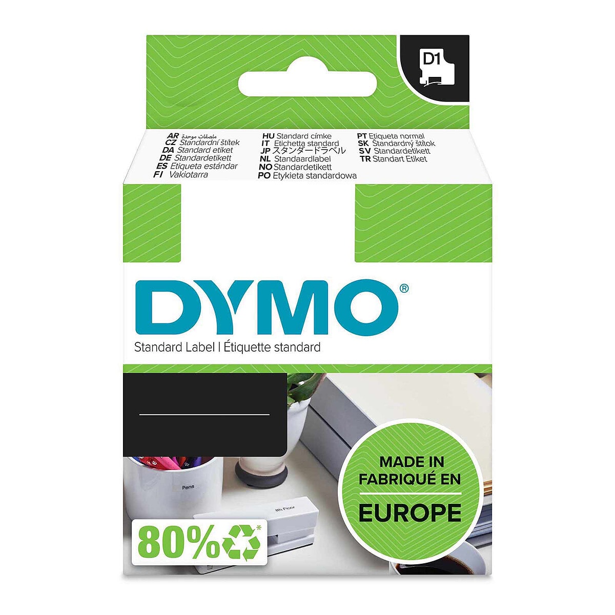 DYMO Ruban RHINO en polyester permanent noir sur blanc 19 mm x 5.5 m - Image 1
