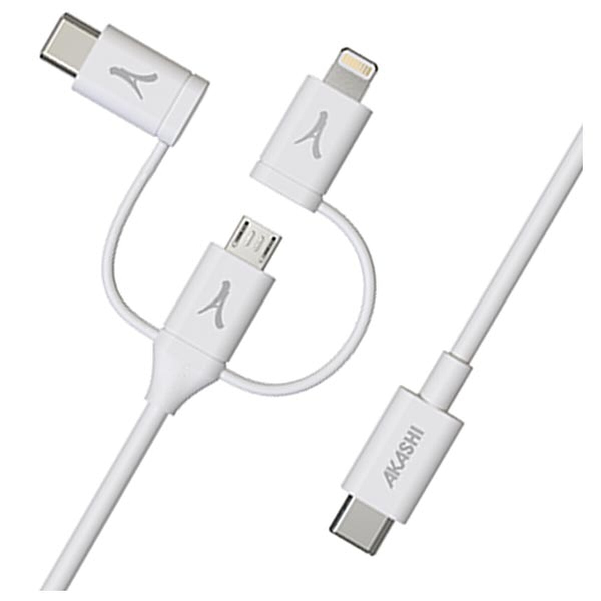 Akashi Câble Eco 3-en-1 USB-C vers USB-C / Lightning / micro USB (1 m) - Image 1