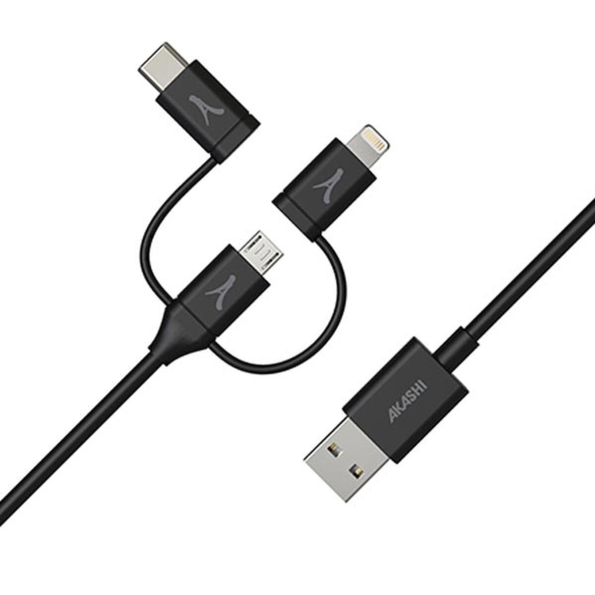 Akashi Câble Eco 3-en-1 USB-A vers USB-C / Lightning / micro USB (1 m) - Image 1