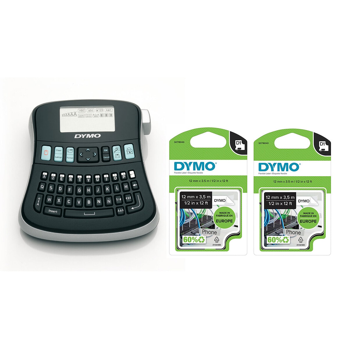 DYMO LabelManager 210D + 2x Rubans D1 Flexibles - noir/blanc 12 mm - 3.5 m - Image 1