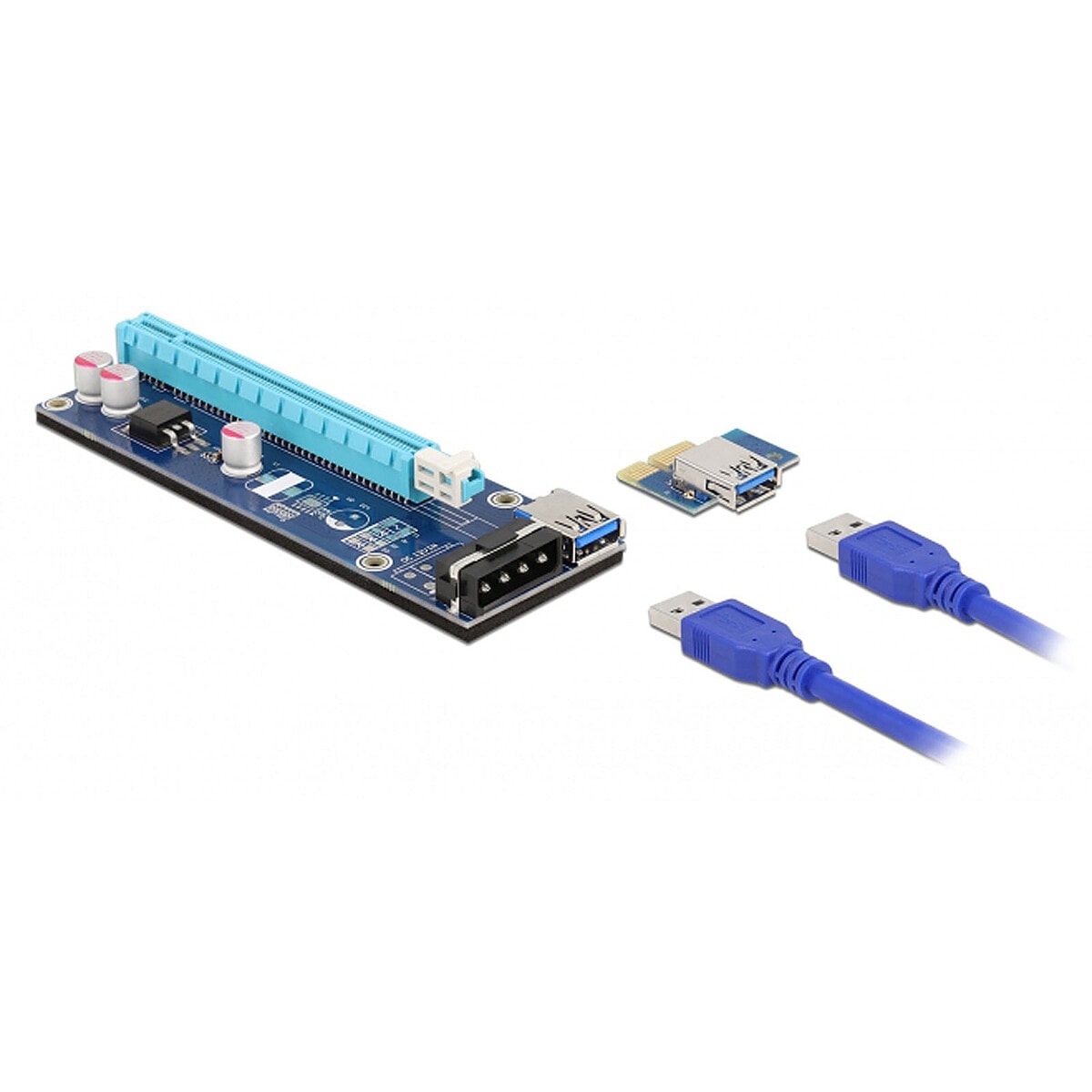 DeLock Riser Card PCIe x1 vers slot PCIe x16 avec câble USB 60 cm et câble d'alimentation SATA - Image 1