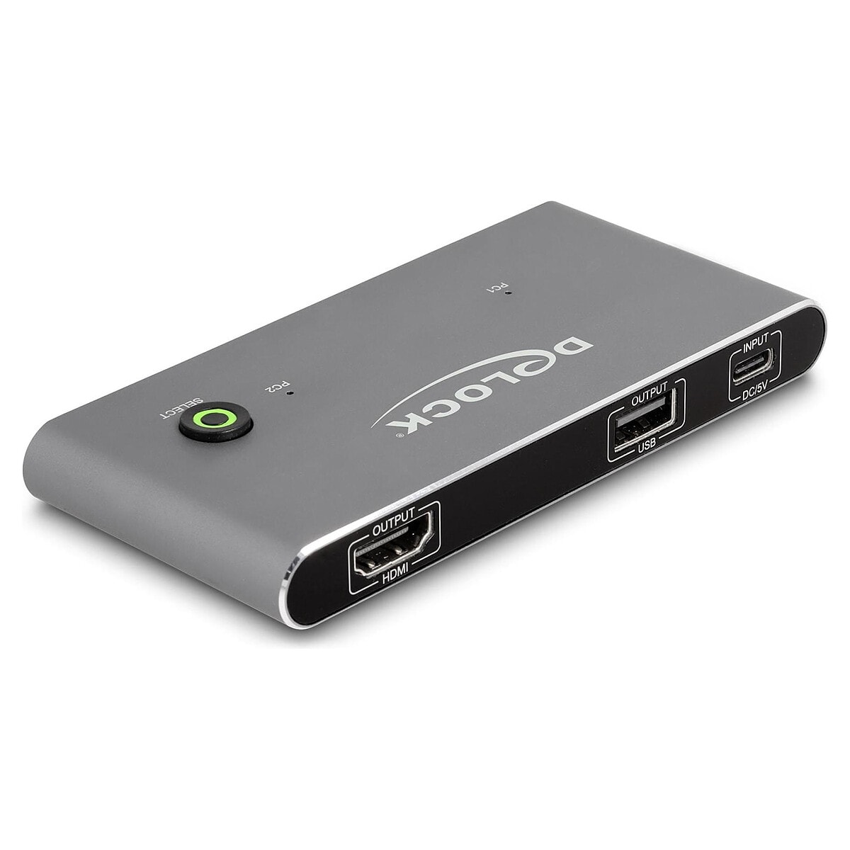 DeLock Commutateur KVM USB-C vers HDMI avec 3 ports USB-A 2.0 - 2 ordinateurs (8K@60Hz) - Image 1
