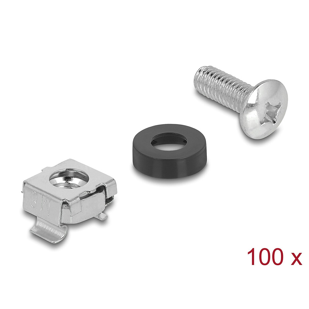 DeLock Kit de montage rack avec 100 vis M6, 100 écrous M6 et 100 rondelles en plastique - Image 1