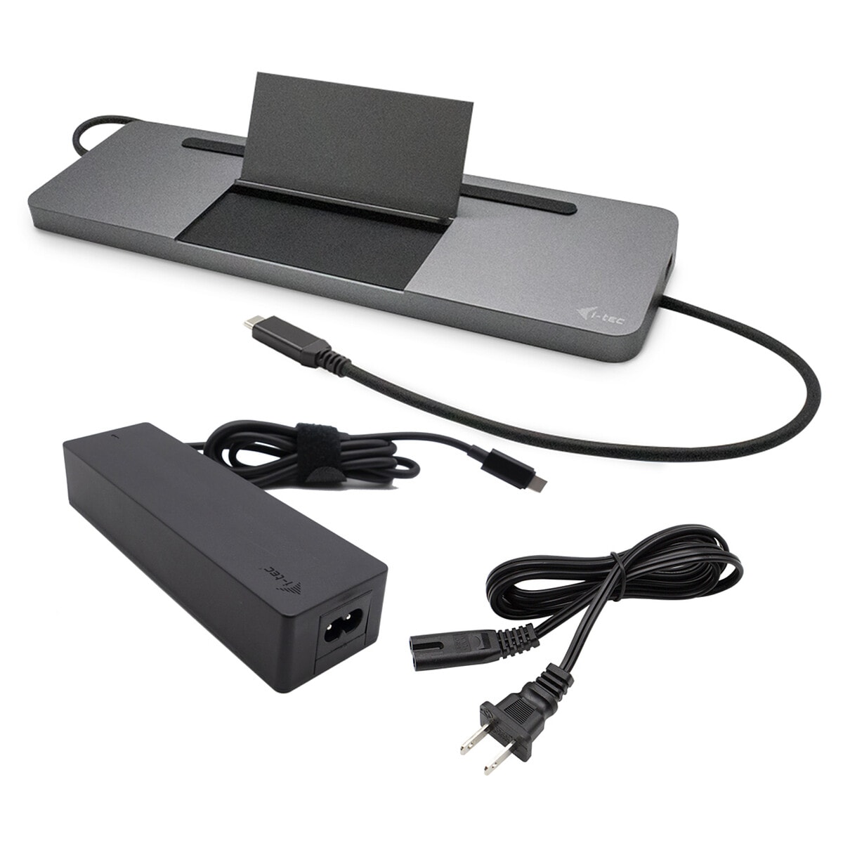 i-tec USB-C Metal Ergonomic 4K 3x Display Docking Station + Power Delivery 85 W + i-tec Universal Charger 100 W - Image 1